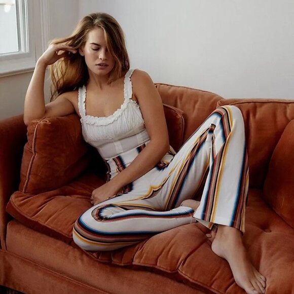 NWT Free People High Rise Striped Stretch Flare Casual Lounge Pants - Picture 2 of 10
